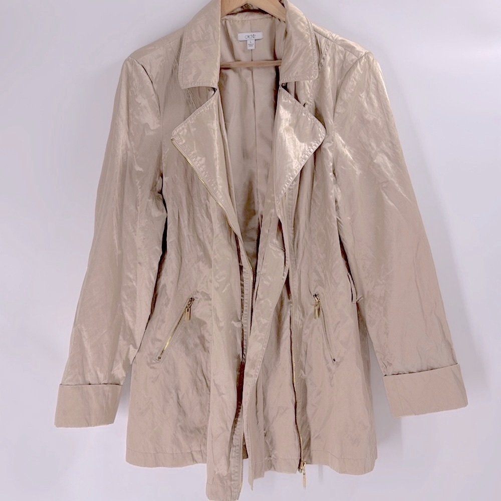 Cache Vintage beige shimmer summer jacket lightweight pearl gold zipper pockets